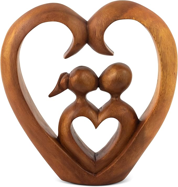 8" Wooden Hand Carved Abstract Contemporary Statue - Heart and Soul - Figurine Gift Home Decor Sculpture Accent Handmade Art Decoration