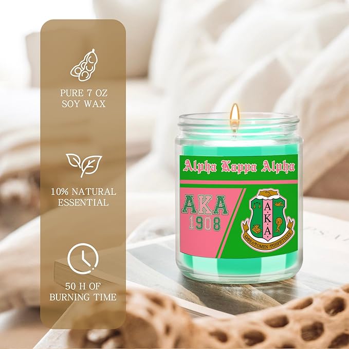 AKA Sorority Gifts,Pink and Green 7oz Scented Candle Sorority Paraphernalia Gifts for Sister Friend,Sorority Scented Home Decor Gift(aka-Green Pink)
