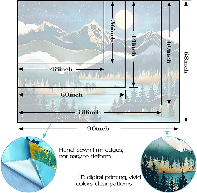 Accnicc Mountain Tapestry Nature Forest Tree Tapestries for Bedroom Aesthetic Starry Night Moon Stars Tapestrys Wall Hanging Teal Abstract Wall Tapestry for Dorm Living Room (Teal, 90'' × 68'')