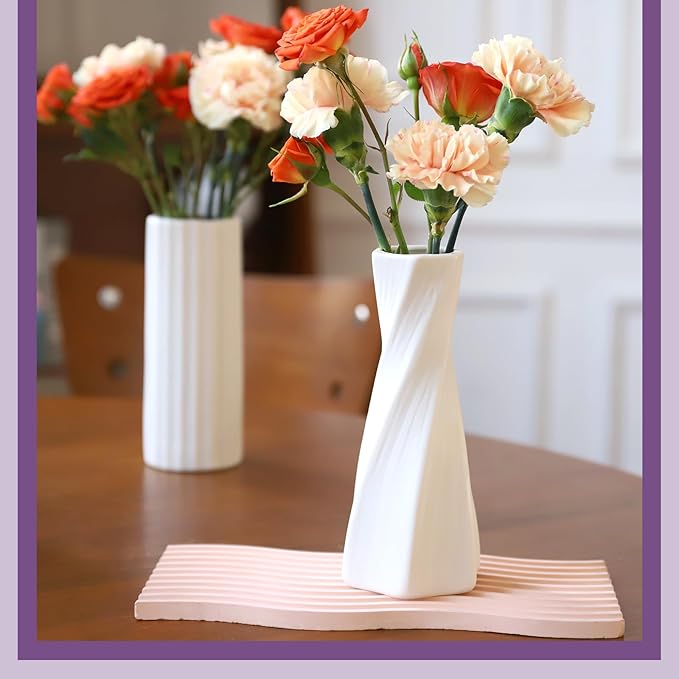 6 Pack Ceramic Bud Vases Set | 7" Roman Column-Inspired White Ceramic Vases with Textured Finish | Boho Modern Mini Vases for Home Decor, Fresh/Dried Flowers Centerpiece, Living Room Table Ornament