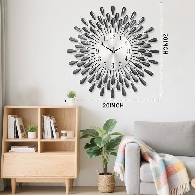 Wall Clock,20inch Decorative Wall Clocks Silent Quality Quartz Battery Operated,Large Wall Clock for Living Room,Kitchen,Home,Bathroom,Bedroom Wall Decor,Black