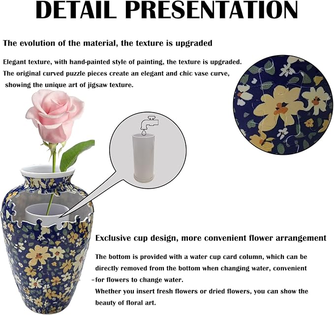3D Puzzle Vase Unique Flower Vase for Adults Made by 120 Curved Plastic Puzzle Pieces, Vases for Flower Home Creative Gift for Parents & Housewarming
