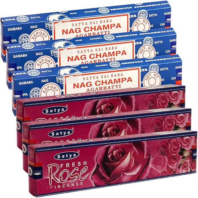 Nag Champa Rose Incense Sticks & Holder Bundle Variety Pack from House of Satya Incense Sticks and Trumiri