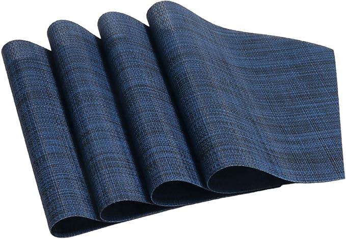 SHACOS Small Round Table Placemats Wedge Placemat Set of 4 Non Slip Heat Resistant Woven Vinyl Table Mats Wipe Clean Indoor Outdoor (4, Blue Black)