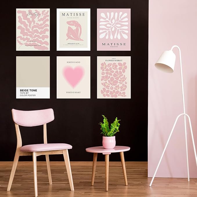 Habseligkeit Pink Matisse Wall Art Prints, Abstract Wall Art Exhibition Posters, Vintage Wall Art Prints, Retro Room Decor for Girl's Bedroom 8x10 inch, Unframed