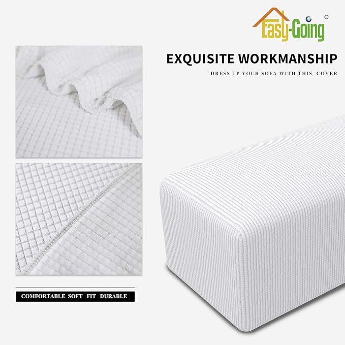 Easy-Going Stretch Ottoman Cover Folding Storage Stool Furniture Protector Soft Rectangle slipcover with Elastic Bottom(Ottoman Small,Snow White)