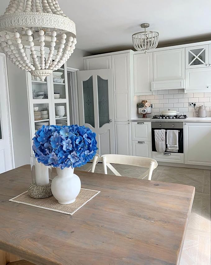 Royal Blue Fake Hydrangea Artificial Flowers, 5Pcs 20Inch Large Lifelike Silk Artificial Hydrangeas, Full Fake Flowers for Bouquet Table Centerpieces Wedding Indoor Home