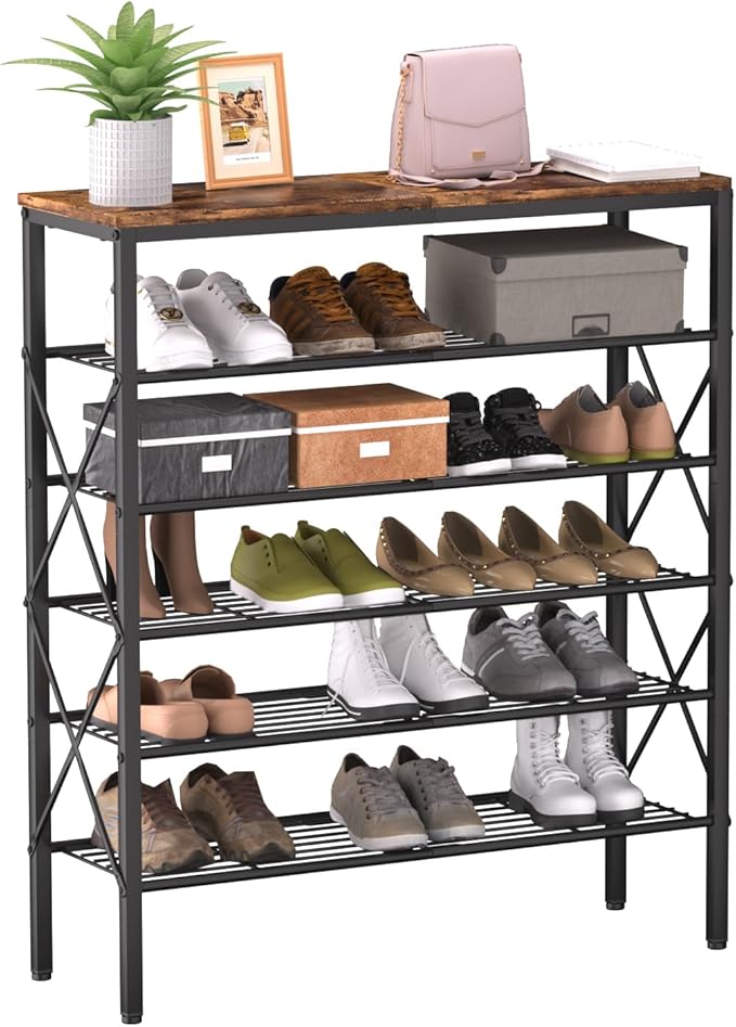 6 Tiers Metal Shoe Rack,Large Capacity Shoe Rack Holds 24 Pairs of Shoes, Durable and Stable, Adjustable Metal Shelf Stackable Shoe Shelf for Entryway, Hallway, Living Room, Closet