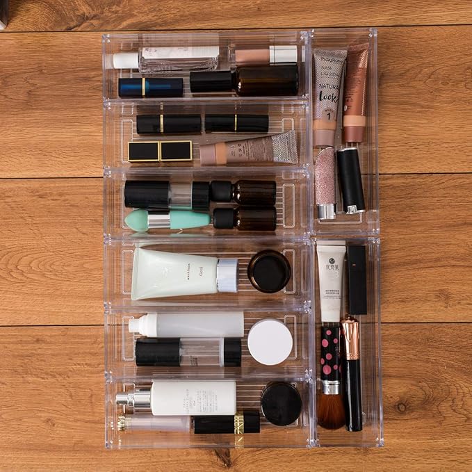 Backerysupply Clear Plastic Drawer Organizer Tray for Vanity Cabinet (9"×3"×2",Set of 8),Storage Tray for Makeup, Kitchen Utensils, Jewelries, and Gadgets