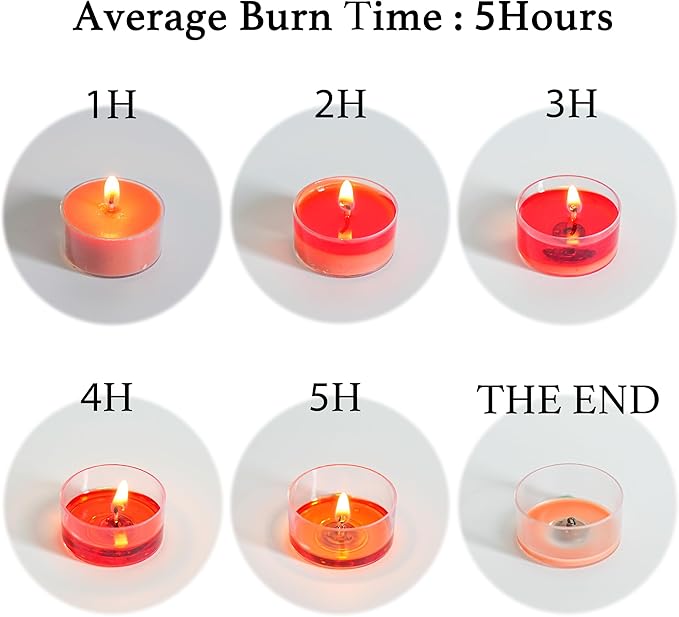 12 Unscented Natural Soy Tealight Candles in Clear Cups, 5H Long Clean Burning, Hand-Poured Orange Mini Tea Candle Set for Parties, Spa, Meditation, Gift, Holiday, Emergency, Home Decor