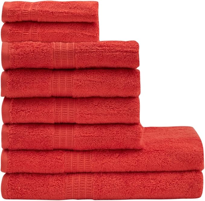 HOMELOVER 8 Piece Towel Set - 100% Organic Cotton, 2 Bath Towels, 4 Hand Towels, 2 Washcloths - 500 GSM, Hotel & Spa Quality, Soft, Quick Dry, Highly Absorbent Bathroom Essentials (Coral Orange)