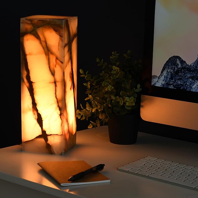 UMAID Father's Day Gifts for Dad Handcrafted Onyx Marble Table Lamp with Warm Amber Glow, Dimmable Cord & Bulb, Modern Home Decor for Bedroom, Desk, Office, Living Room, or Bedside - Luxury Touch