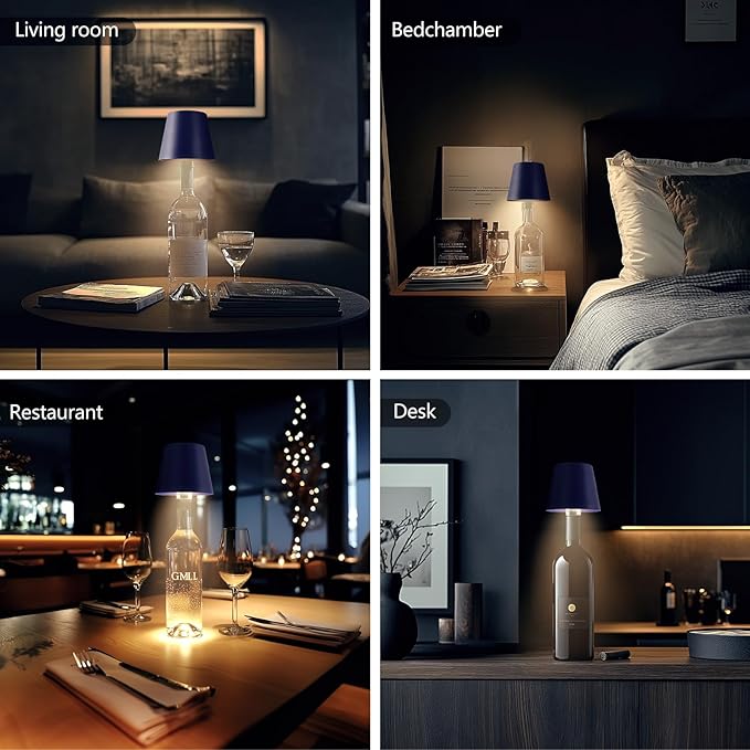 Wine Bottle Lamp, 2025 New 3 Color Rechargeable Wireless Bottle Lamp for Liquor Bottles with Touch Dimming for Parties, Restaurants & Home Decor (Royal Blue)