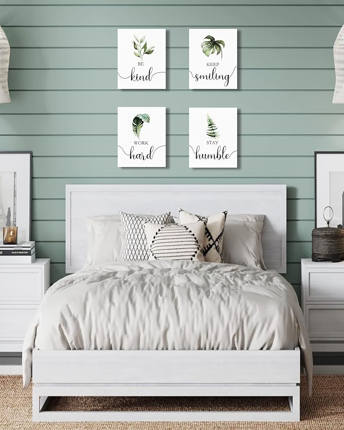 Boho Botanical Plant Inspirational Wall Decor, Motivational Wall Art, Office & Bedroom Wall Decor, Positive Quotes & Sayings, Daily Affirmations for Men, 8x10 inch (20x25 cm,Wooden Frames)