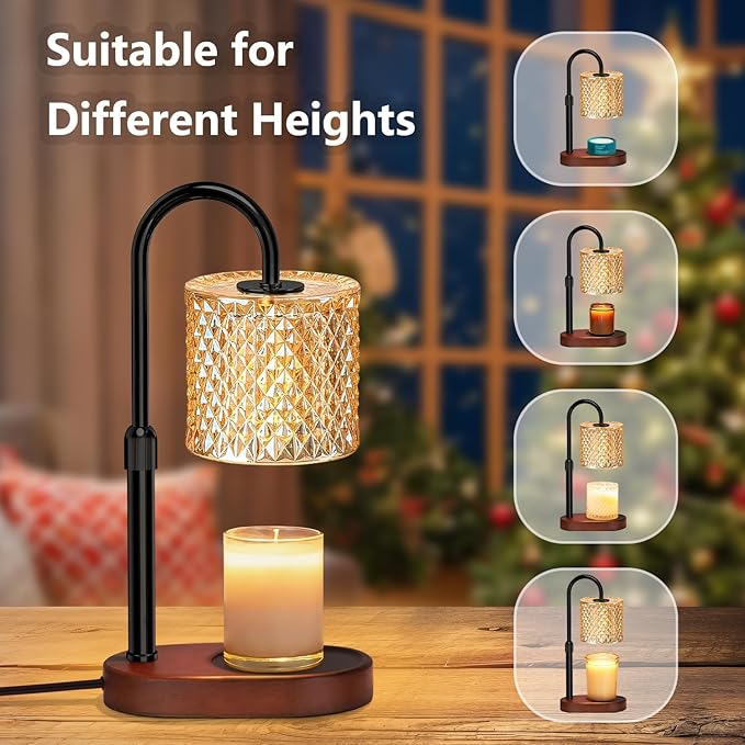 Electric Candle Lamp Warmer with Timer Dimmer Adjustable Height,Gifts for Women and Men,Vintage Home Decor with 2 Bulbs