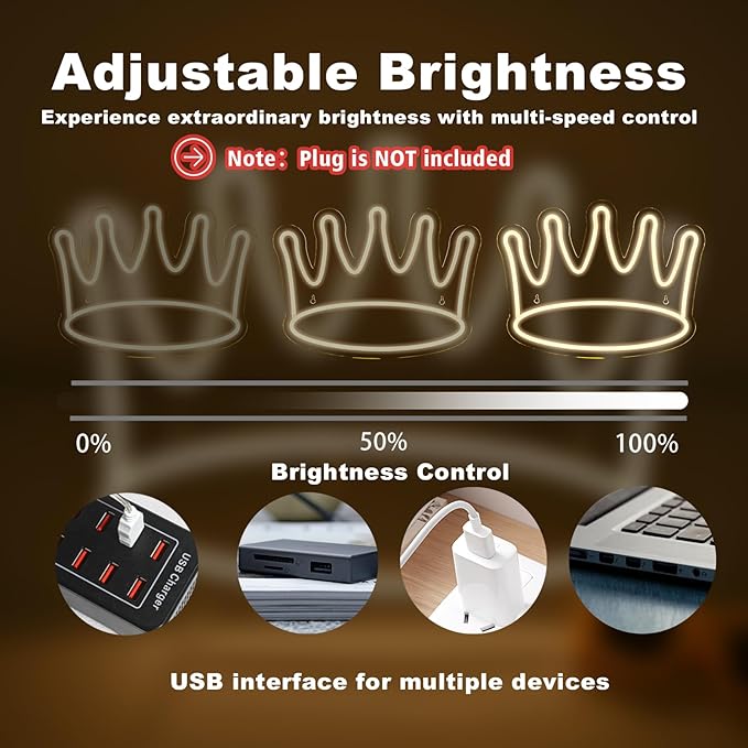 Crown Neon Signs Led Crown Neon Light Large Wall Hanging Lights Art Decor Neon Lights for Bedroom Kid Room Shop Apartment Dorm Birthday Party Wedding(Warm White)