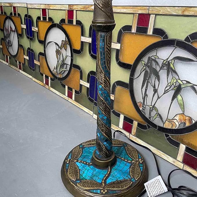 Bieye LB001 Tiffany Style Twisted Dragonfly Floor Lamp Base - Made of Metal - Decorated with Mosaic Stained Glass