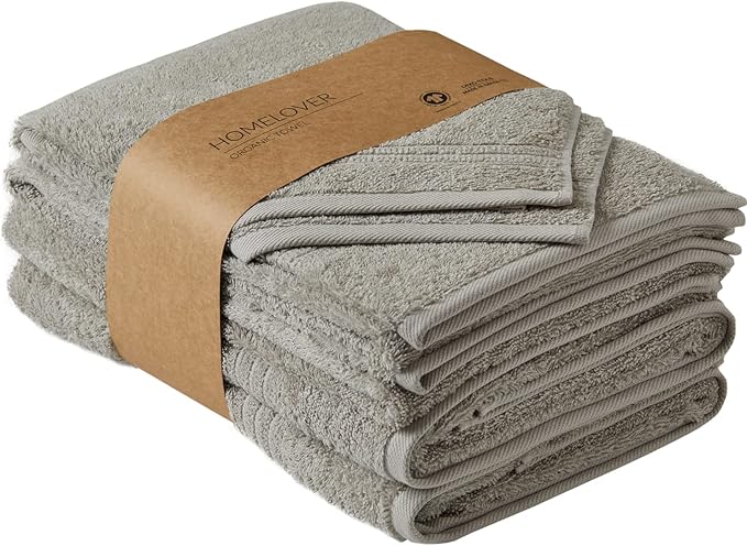 HOMELOVER 6 Piece Towel Set - 100% Organic Cotton, 2 Bath Towels, 2 Hand Towels, 2 Washcloths - 500 GSM, Hotel & Spa Quality, Soft, Quick Dry, Highly Absorbent Bathroom Essentials (Space Gray)