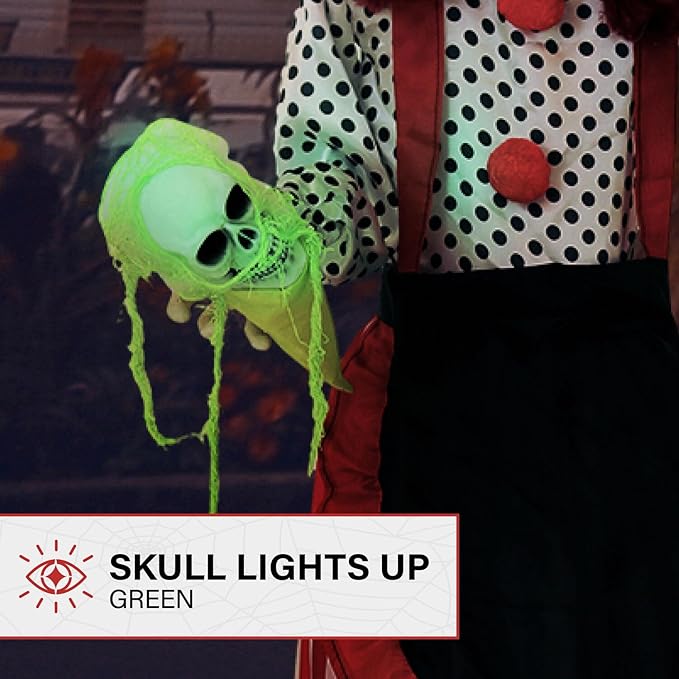 Haunted Hill Farm Life-Size Scary Talking Clown Girl, Creepy Halloween Prop with Touch Activated Lights, Poseable, Battery Operated Indoor or Covered Outdoor Halloween Decorations
