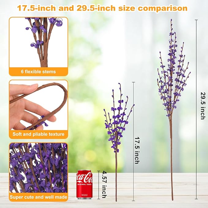 10Pcs 17.5'' Purple Flowers Jasmine Fake Flowers, Faux DIY Floral Art with Pussy Willow Branches for Wedding Bouquets Home Office Table Centerpieces Birthday Halloween Party Decorations