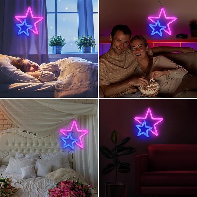BRIGHTDECK Star Neon Signs, Pink Neon Lights for Wall Decor, Battery Operated or USB Powered Decorations Lights, LED Wall Décor for Birthday Gift, Wedding, Party, Home Decor