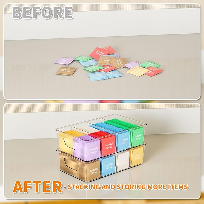 Stackable 6 Pack Snack Organizer for Pantry Shelf,Clear Pantry Organizers and Storage Bins for Fridge,Office,Cupboard,Plastic Pantry Snack Organizer For Breast Milk,Tea Bag,Food Storage Containers