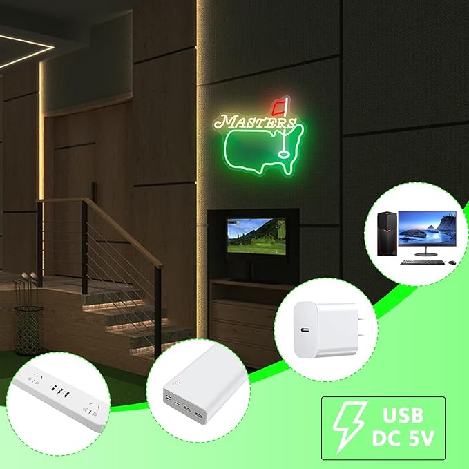 Masters Neon Sign, Golf Neon Signs for Wall Decor, Dimmable Led Signs for Bedroom, Light Up Signs for Golf Club Sports Bar Business Man Cave Party Decorations