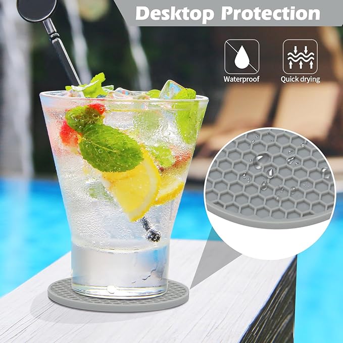 Silicone Coasters Set of 8 with Holder,Coasters for Drinks,Beer,Coffee Coasters,Suitable for Kinds Cups,Hot or Cold,Anti-SLI,Non-Stick,Anti-Overflow Tabletop Protection and Decor (12 Pcs, Gray)