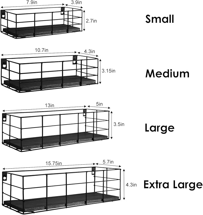 Fixwal 4 Set Floating Shelves Wall Shelves for Storage Hanging Shelves Wall Mounted for Living Room Kitchen and Bedroom Bathroom for Wall Decorative Storage (Black)