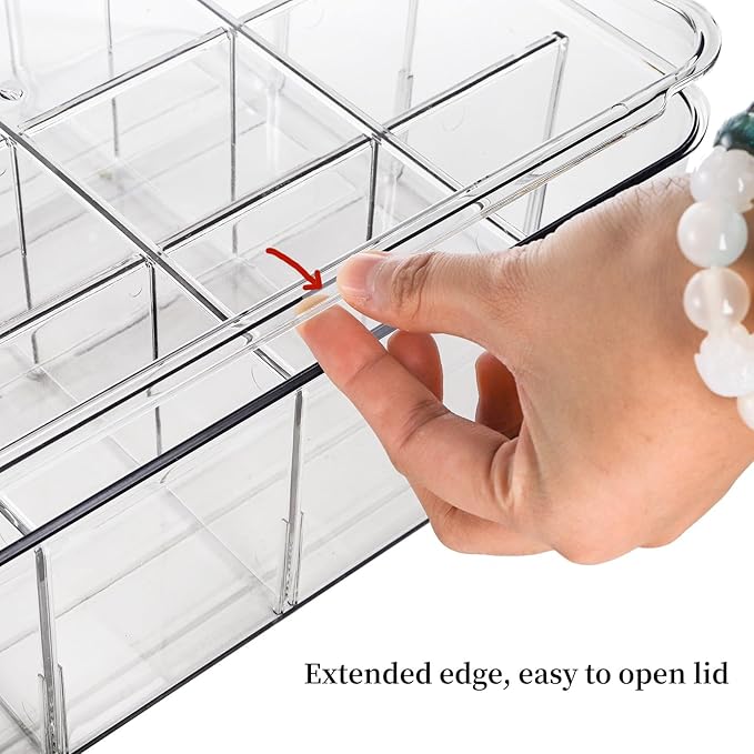 Plastic Sock Underwear Drawer Organizer Dividers, 16 Compartment Clear Tie Organizers with Lid, Removable Divided Wardrobe Storage Box for Tie, Bra Storage