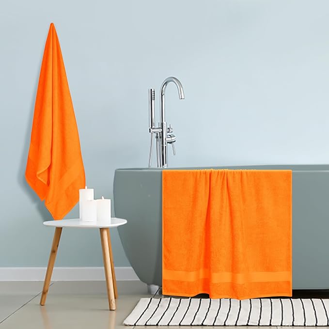 GLAMBURG Premium Cotton Oversized 2 Pack Bath Sheet 35x70-100% Pure Cotton - Ideal for Everyday use - Ultra Soft & Highly Absorbent - Machine Washable - Orange