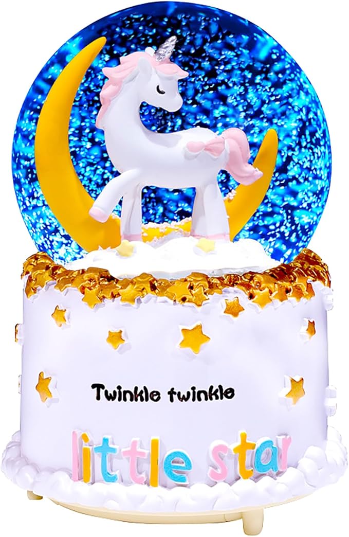 Moon Unicorn Snow Globe Automatic Rotating Snow Flakes with Coloful Light Music Christmas Birthday Presents Gifts for Kids Girls Baby Sister Daughter Granddaughter Women Mom Grandma