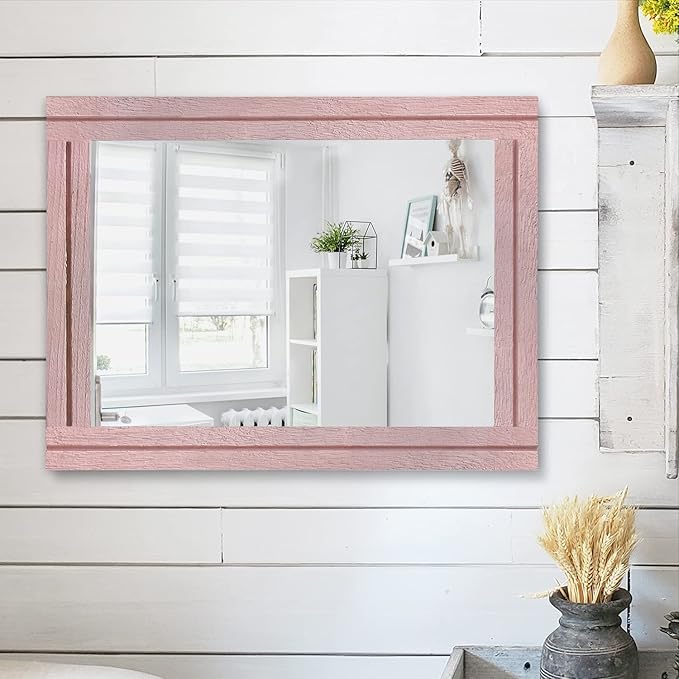 AAZZKANG Rectangle Mirror with Wood Framed Modern Farmhouse Hanging Wall Mirrors Decor for Bedroom Bathroom Living Room Home Entryway Large 20"x16"