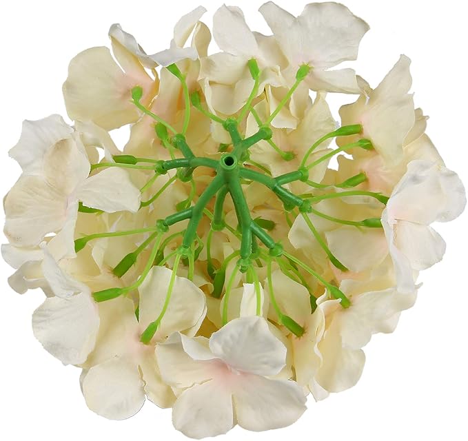Flojery Silk Hydrangea Heads Artificial Flowers Heads with Stems for Home Wedding Decor,Pack of 10 (Champagne)