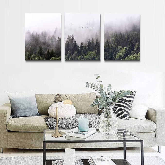 Canvas Wall Art for living room bathroom Wall Decor for bedroom kitchen artwork Canvas Prints forest Landscape painting 16" x 24" 3 Pieces Modern framed office Home decorations family picture