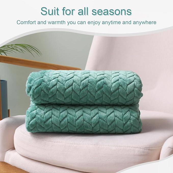 Exclusivo Mezcla Celadon Fleece Throw Blanket for Couch and Bed, 50x70 Inches Soft Cozy Jacquard Flannel Blankets, Lightweight Fuzzy Plush Warm Throws for All Seasons