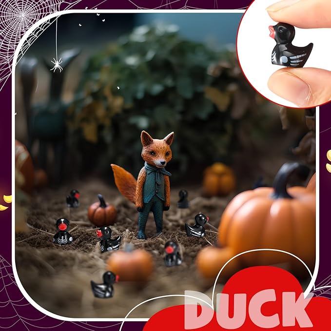 50 Pcs Mini Resin Ducks Halloween Tiny Duck Figurines Bulk Miniature Duckies for Garden Micro Landscape Halloween Party Decoration DIY Craft Accessories(Skeleton)