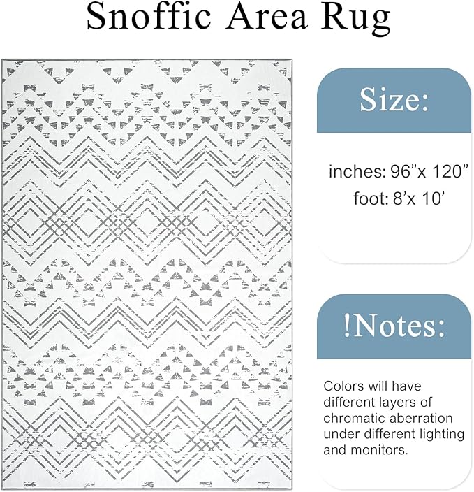 Area Rug Living Room Rugs Large Soft Boho Farmhouse Indoor Floor Rug (Gray, 8'x10')