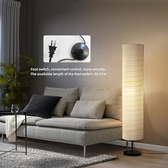 Modern Floor Lamp, Dimmable 3 Levels Brightness Paper Tall Lamp Standing Lamps with Lampshade, 55'' Minimalist Floor Lamps for Office, Kids Room, Reading, Home Decor (White)