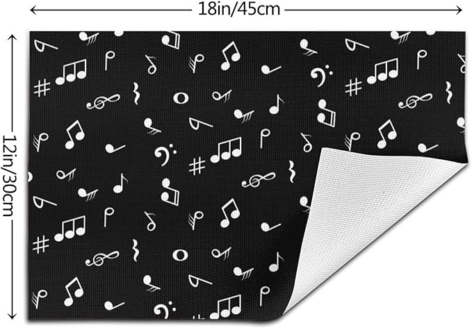 Music Notes Placemats Set of 4 Musicial Lover Dining Table Mats Washable Black Place Mats for Kitchen Dinner Parties Wedding Decorative Coffee Mat 12"x18"