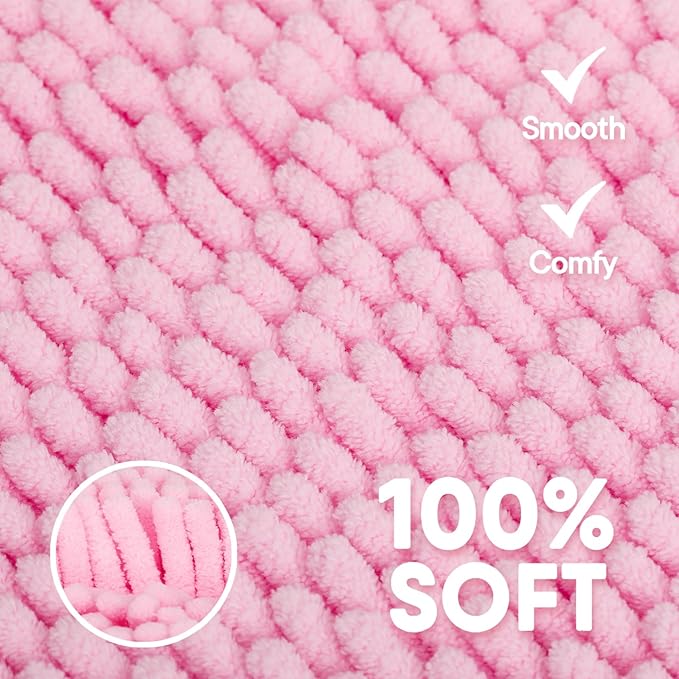 Pink Bathroom Rugs Sets 2 Piece Washable, Luxury ,Chenille Bath Mat Set, Soft Plush Anti-Slip Rectangular Bath, Rug Super Absorbent. (Pink, 32"x20"+32"x20")