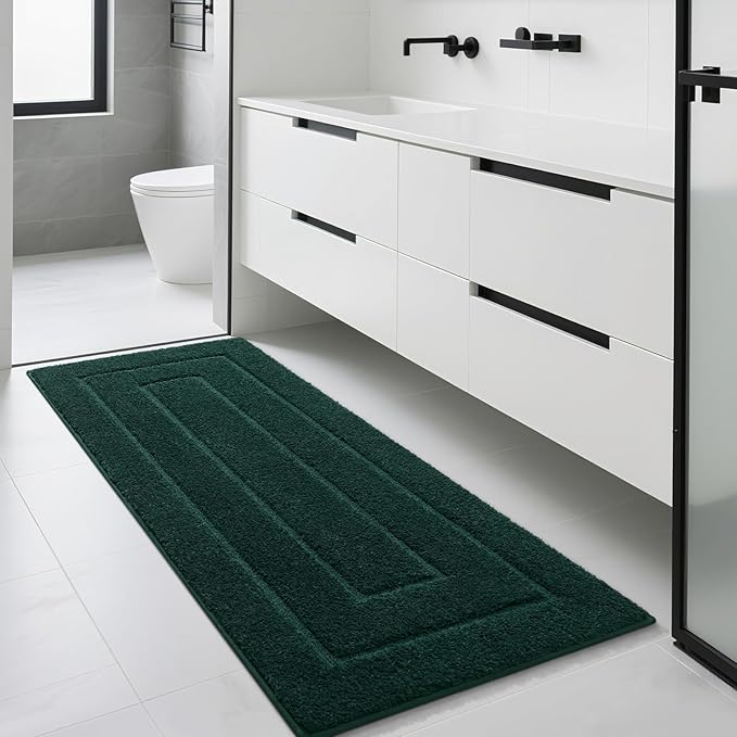 HOMORE Bathroom Runner Rug 24x60 Inch Long Runner Rug, Soft and Absorbent Bath Runners Rugs, Non Slip Washable Bathroom Rugs, Plush Bath Mat for Shower Floor,Hunter Green