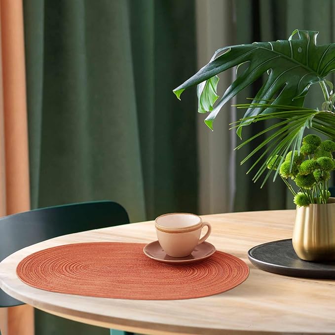 Noctiflorous Oval Braided Placemats Set of 6 Woven 12x18 Inch Non Slip Washable Heat Resistant Place Mats Tablemats for Dining Kitchen Party Daily Table Decor Dinner Mats (Fall Orange, 6)