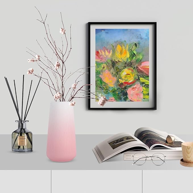Gradient Pink Ceramic Vase, GUKJOB Small Cute Flower Vase for Pampas Grass, Home, Living Room, Dining Table, Farmhouse, Office Decor, Bedroom, Table, and Kitchen Shelf (Gradient Pink)