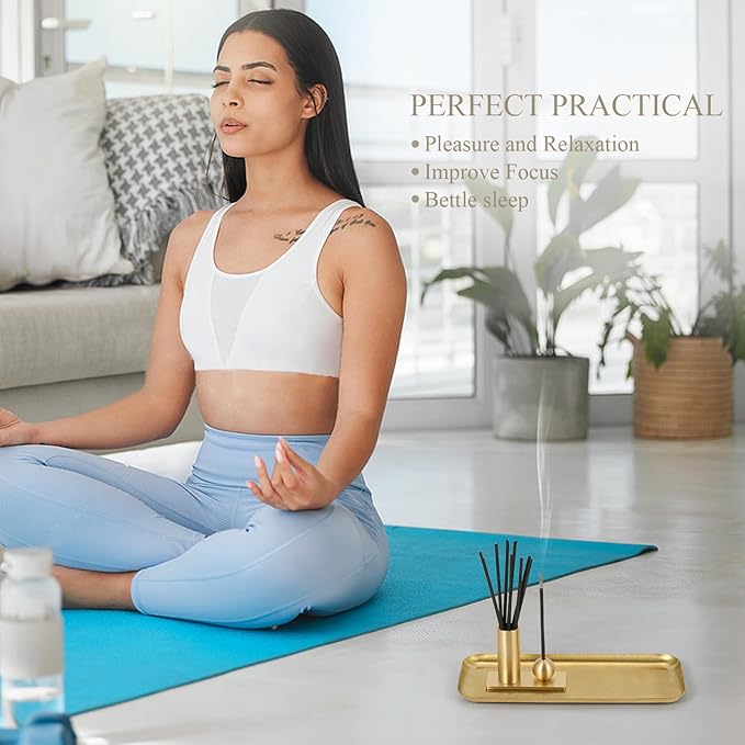 SUJAIMEI 6 in1 Incense Burner Set,Incense Holder with Ash Catcher for Incense Sticks,Coil Incense,Incense Cones, Brass Incense Stick Holder Storage for Home Decor