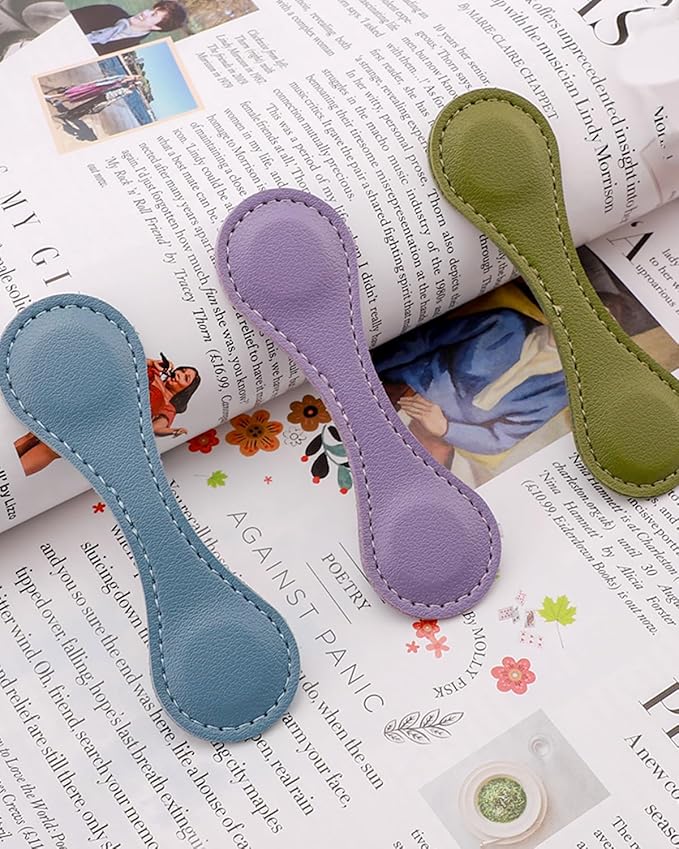 Leather Magnetic Bookmarks, 3Pcs Dark Morandi Magnet Book Mark Clips Gift for Women, Kids, Reading Book Lovers, Teacher Gift for School Office Home Supplies Father's Day Gift (Blue+Green+Purple)