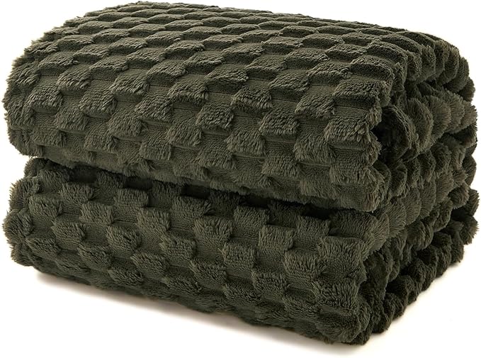 EXQ Home Fleece Throw Blanket for Couch or Bed - 3D Imitation Turtle Shell Jacquard Decorative Blankets - Cozy Soft Fuzzy Flannel Blanket Suitable for All Seasons(50"×60",Dark Green)