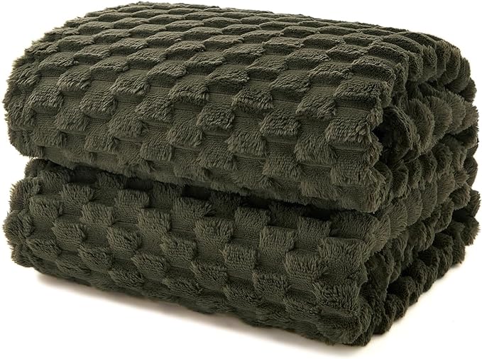 EXQ Home Fleece Blanket Throw XL for Couch or Bed - 3D Imitation Turtle Shell Jacquard Decorative Blankets - Cozy Soft Fuzzy Flannel Blanket Suitable for All Seasons(50"×70",Dark Green)