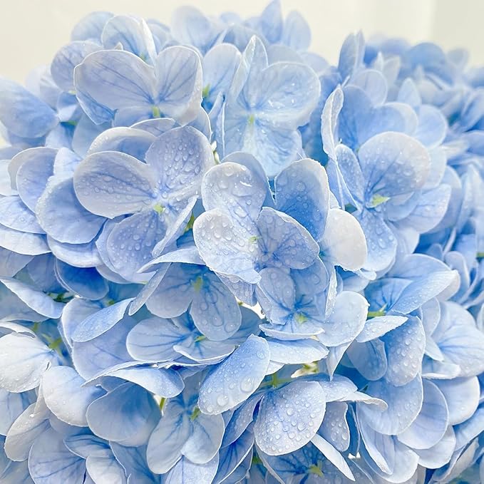 YalzoneMet 4Pcs Light Blue Hydrangea Artificial Flower Natural Lifelike Real 21 inch Long Stem Hydrangea Latex Flower Bouquets for Home Party Outdoor Wedding Table Centerpiece Decor