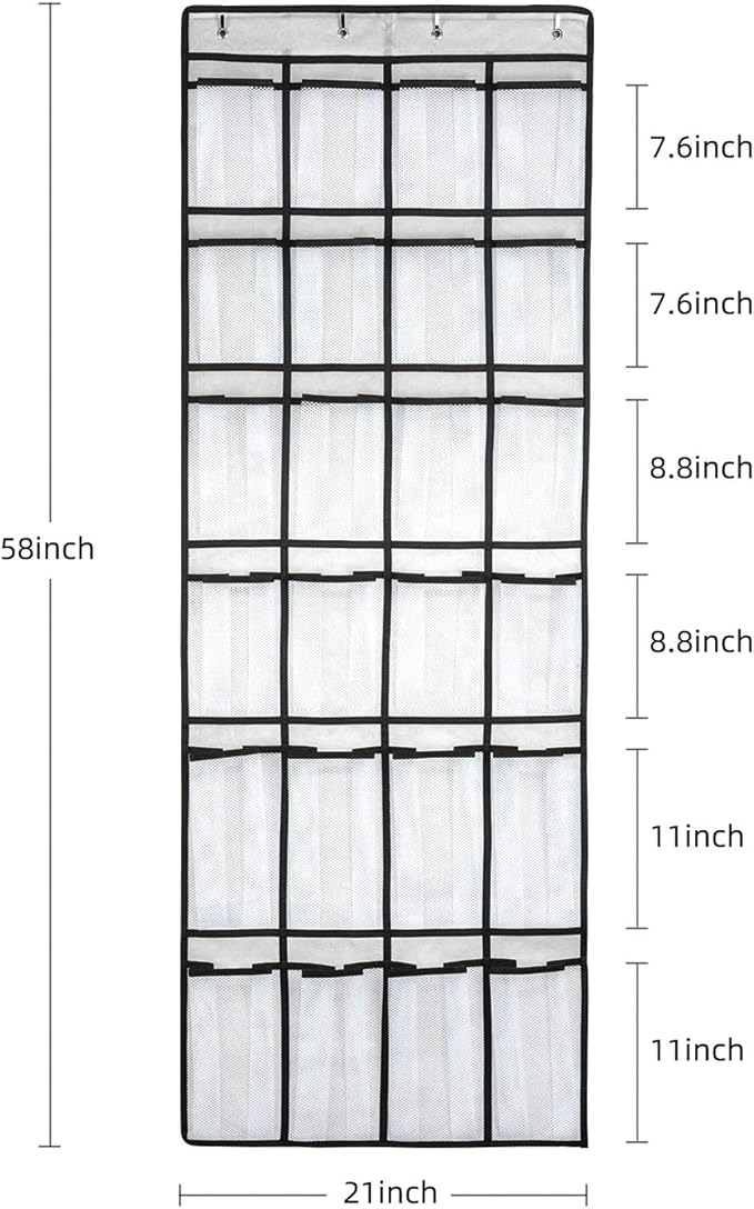 Hanging Shoe Organizer, Over The Door Shoe Organizer with 24 Mesh Large Pockets Door Shoe Rack for Men Women Kids Hanging Door Shoe Holder Size:58x21 Inch (White-2pack)